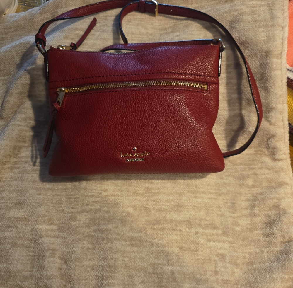 kate spade Pebbled Leather Crossbody in Burgundy with Gold Hardware